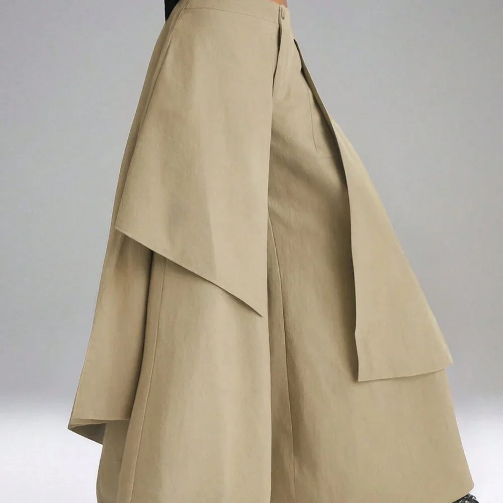 Khaki Casual Women's Asymmetrical Wide Leg Skirt - Picture 4 of 6